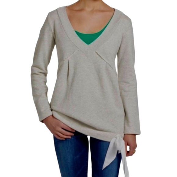 Fleurette Anthropologie Light Gray Terry Sweatshirt Deep V-Neck Medium M - Picture 1 of 8